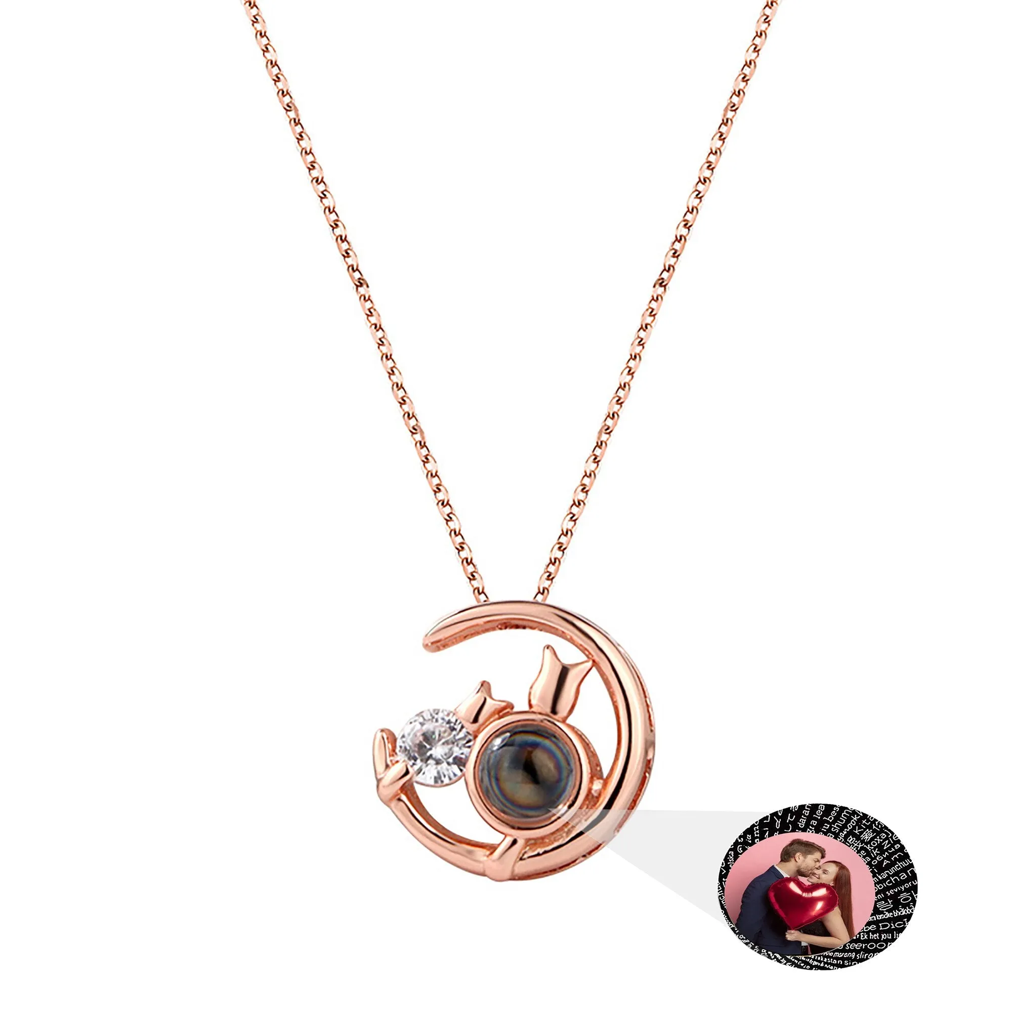 Moon Cat with customizable photos Projection Necklace  Pendant Jewelry
