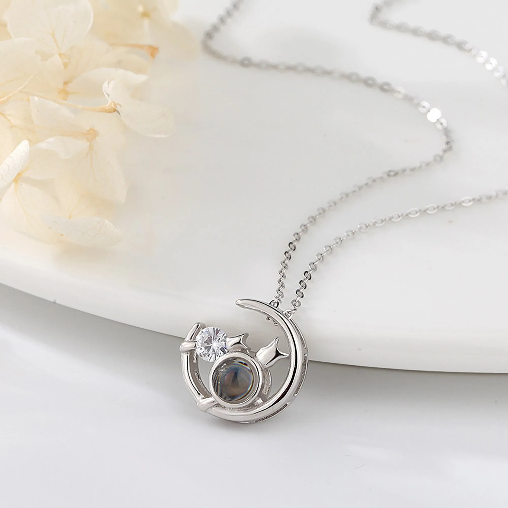 Moon Cat with customizable photos Projection Necklace  Pendant Jewelry