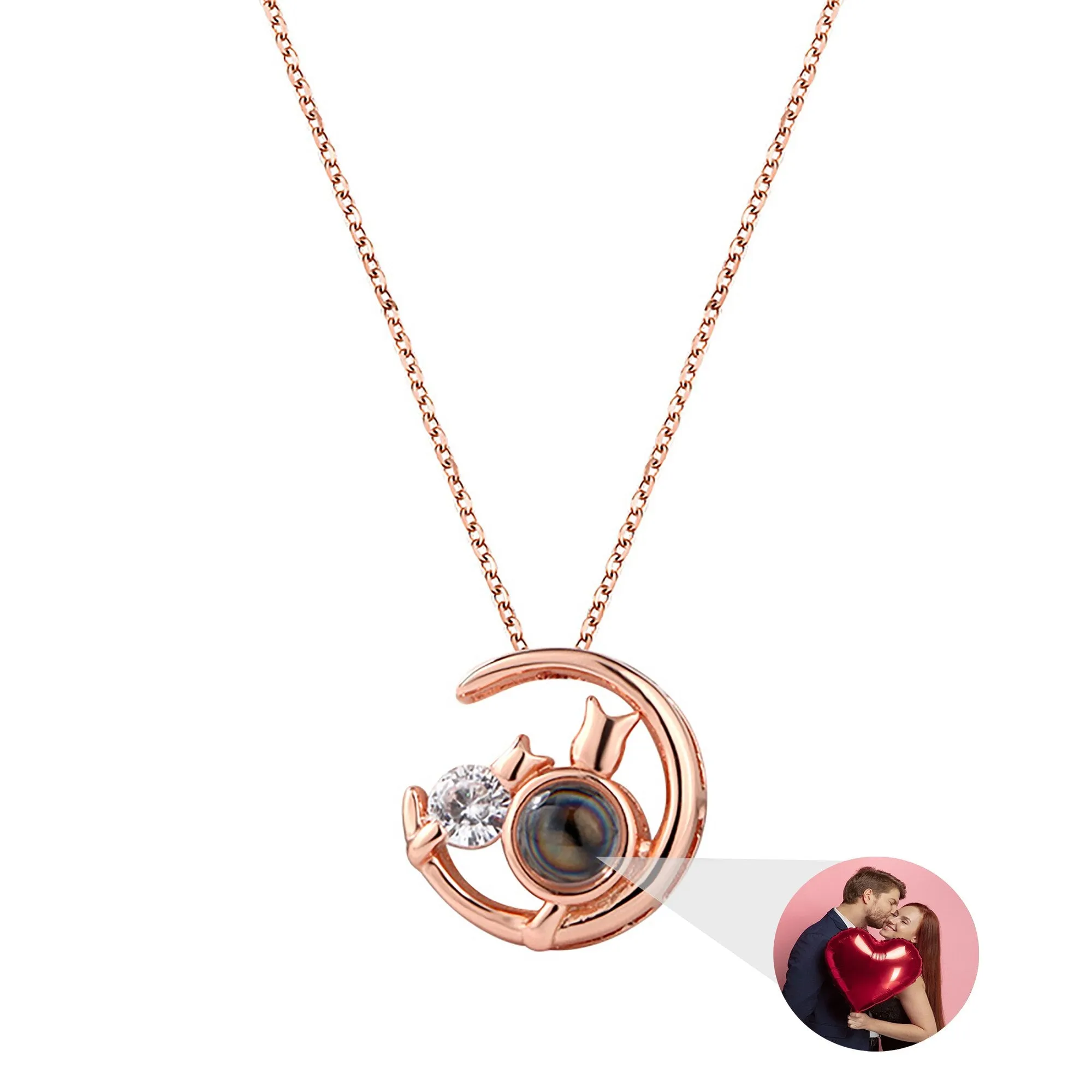 Moon Cat with customizable photos Projection Necklace  Pendant Jewelry