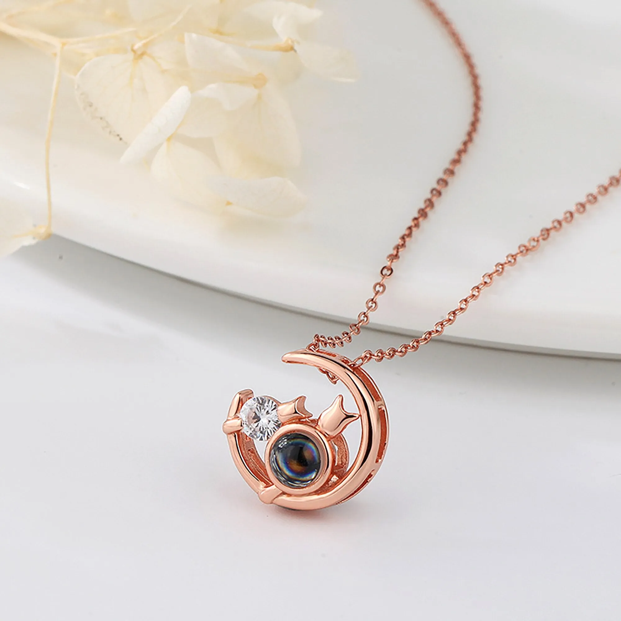 Moon Cat with customizable photos Projection Necklace  Pendant Jewelry