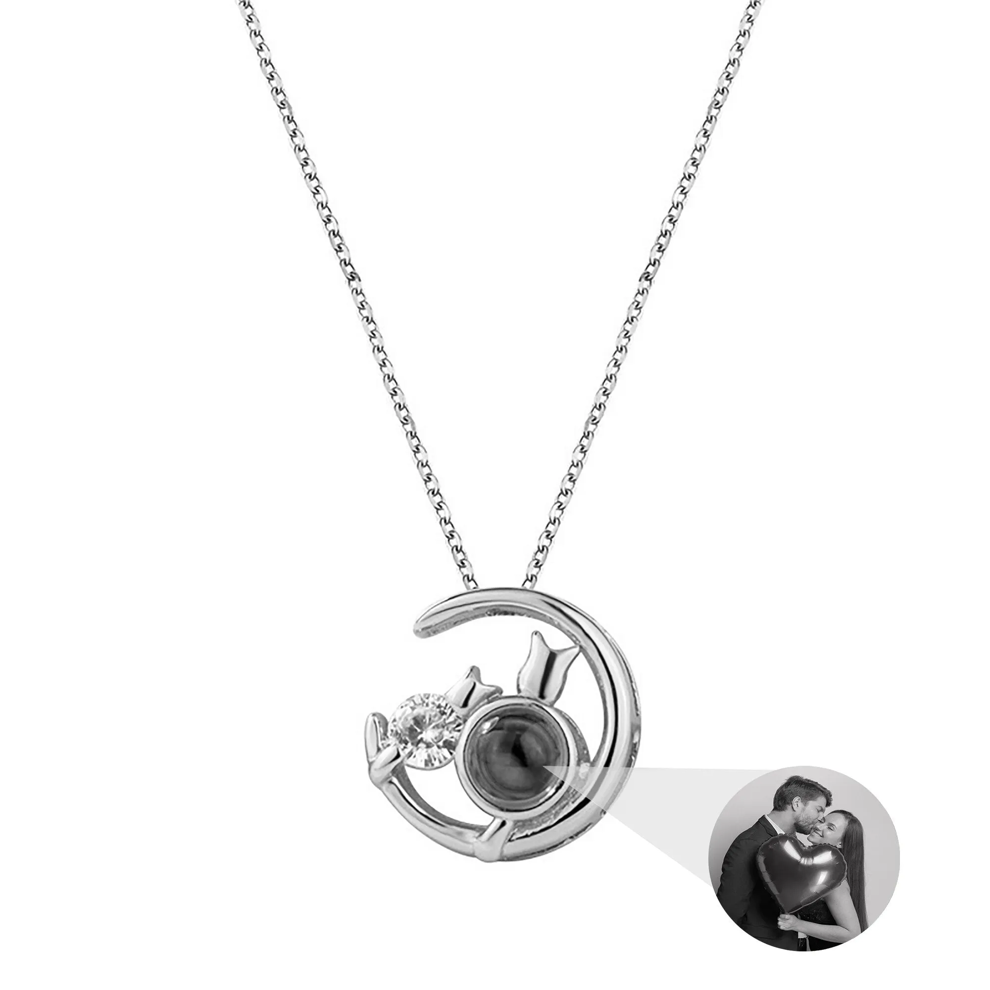 Moon Cat with customizable photos Projection Necklace  Pendant Jewelry