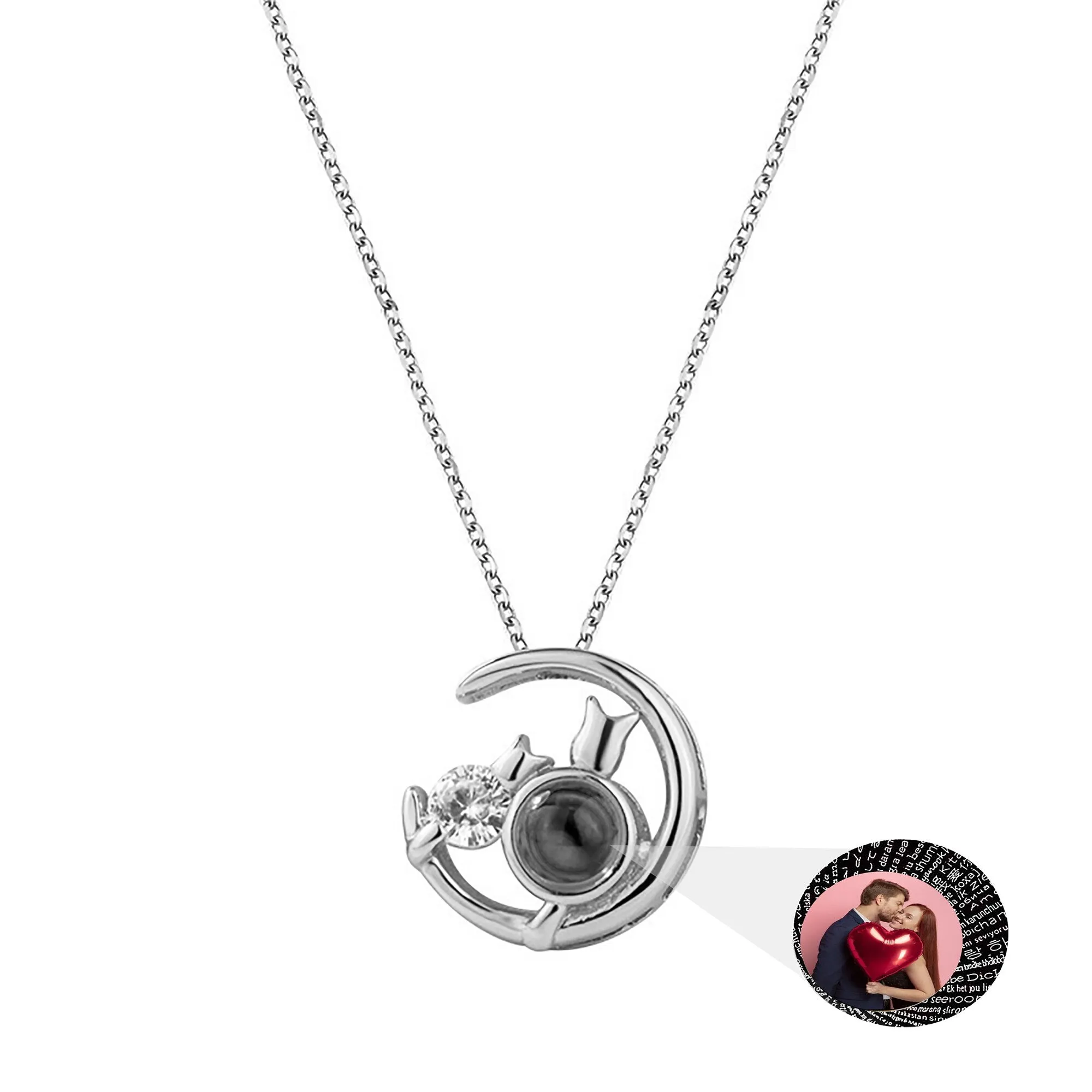 Moon Cat with customizable photos Projection Necklace  Pendant Jewelry