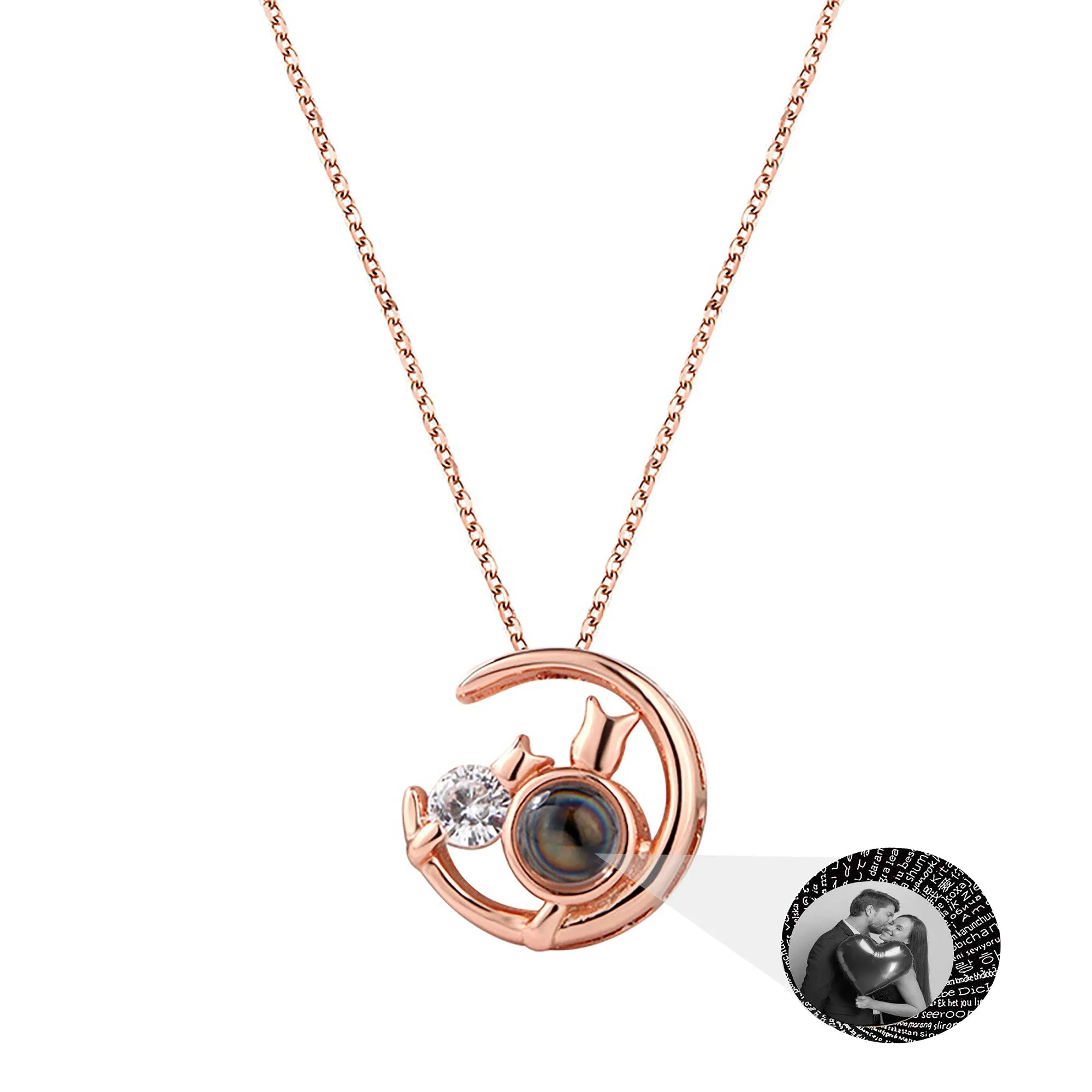 Moon Cat with customizable photos Projection Necklace  Pendant Jewelry