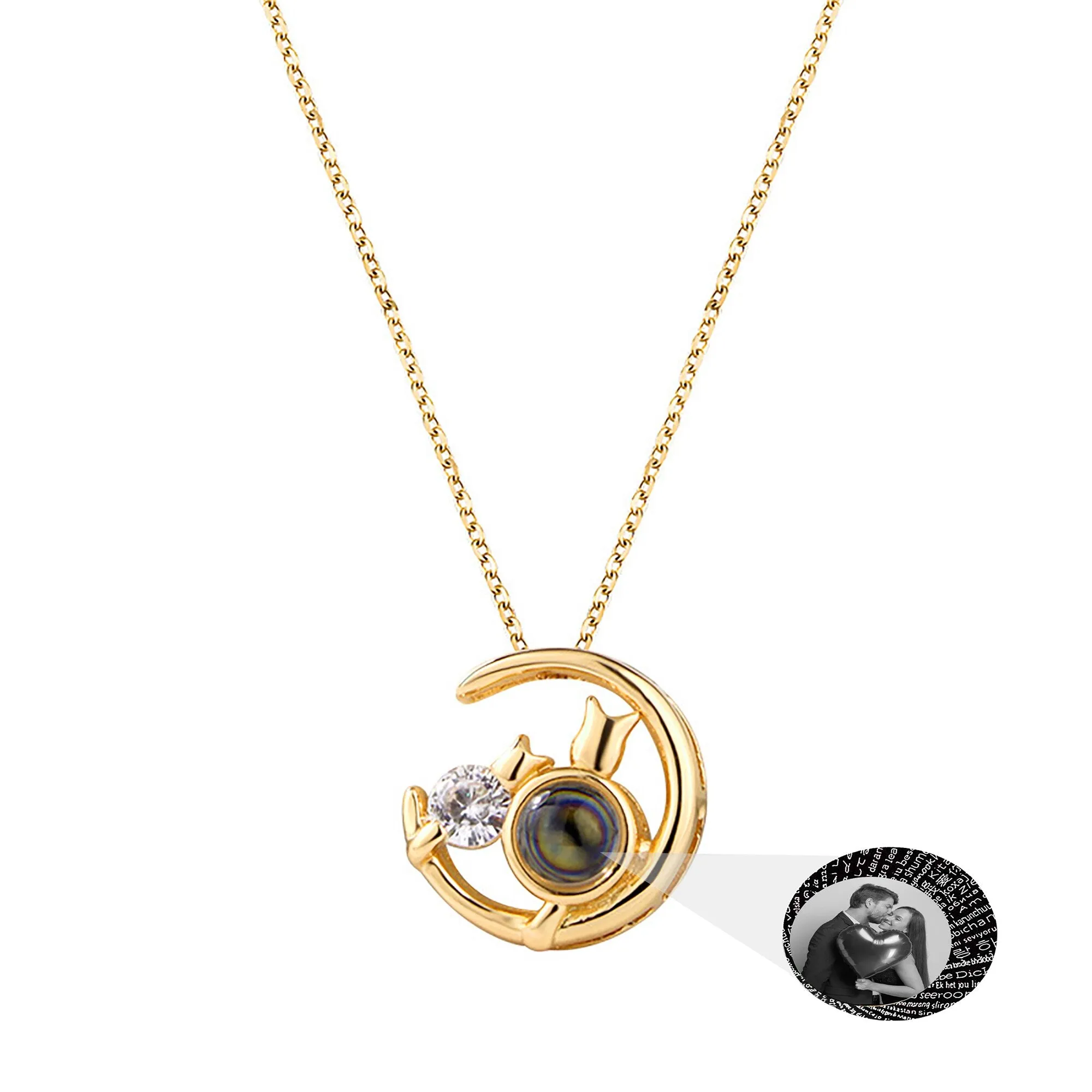 Moon Cat with customizable photos Projection Necklace  Pendant Jewelry