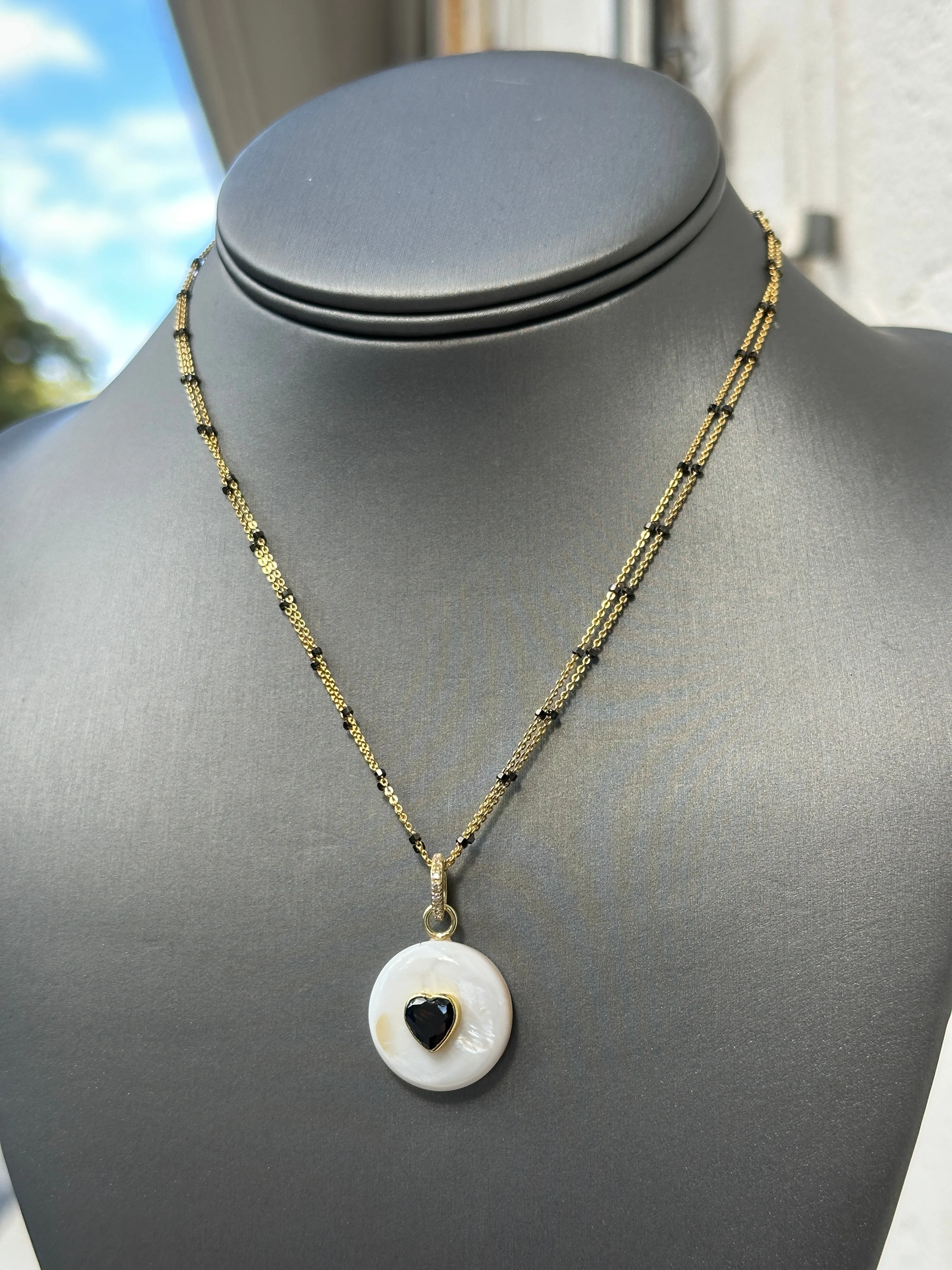 Mother of Pearl Black Heart Necklace