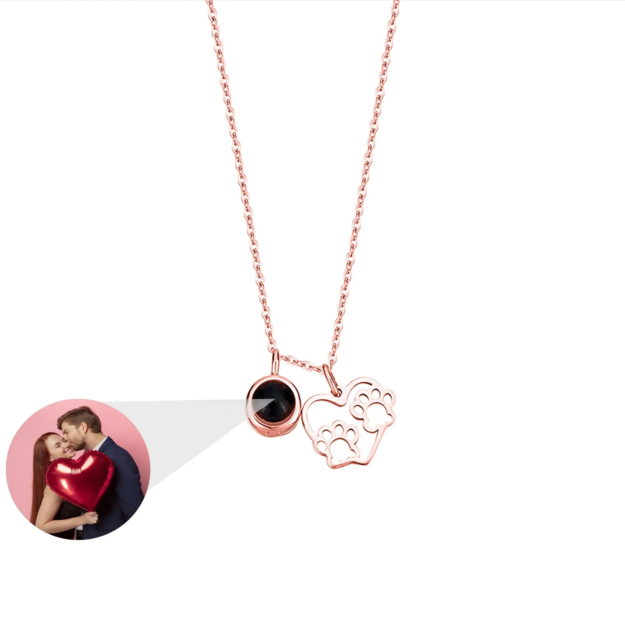 Photo Customizable Love Dog Paw Projection Necklace Pendant Jewelry