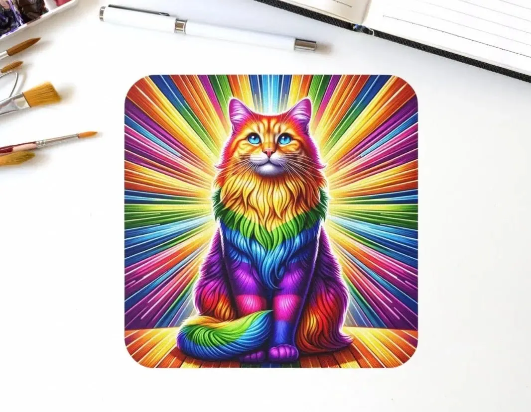 Rainbow Fluffy Cat Coaster