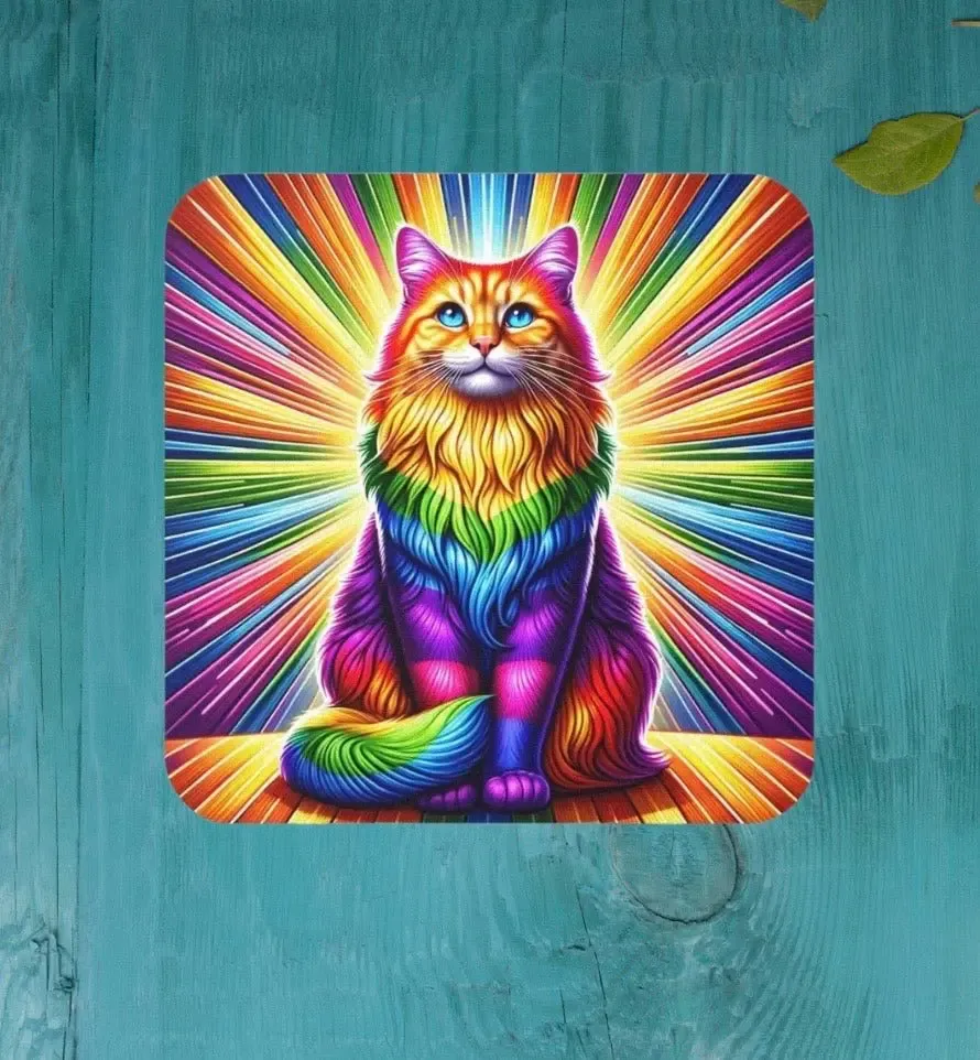 Rainbow Fluffy Cat Coaster