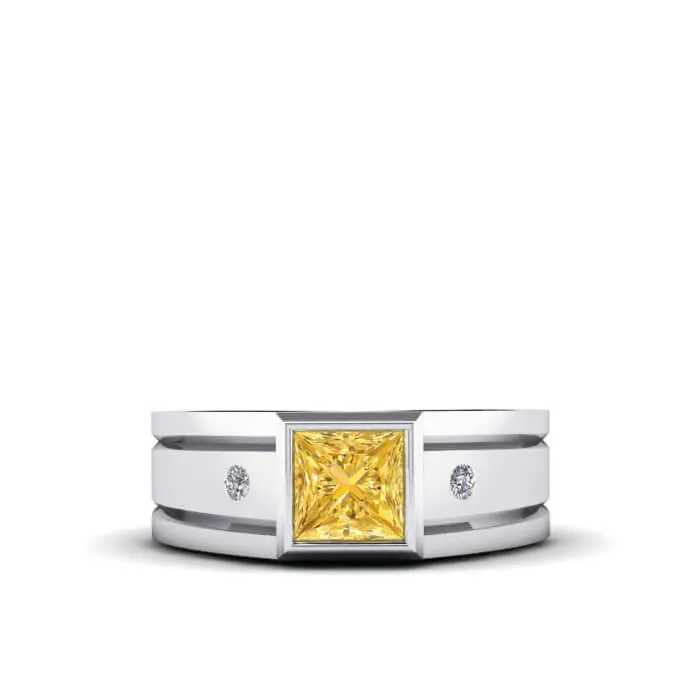 Solid 925 Silver Men's Diamond Ring with Faceted Gemstone