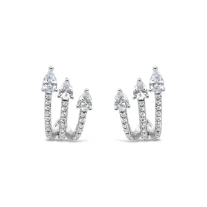 SPARKLING TRIPLE PEAR STUD SILVER EARRING