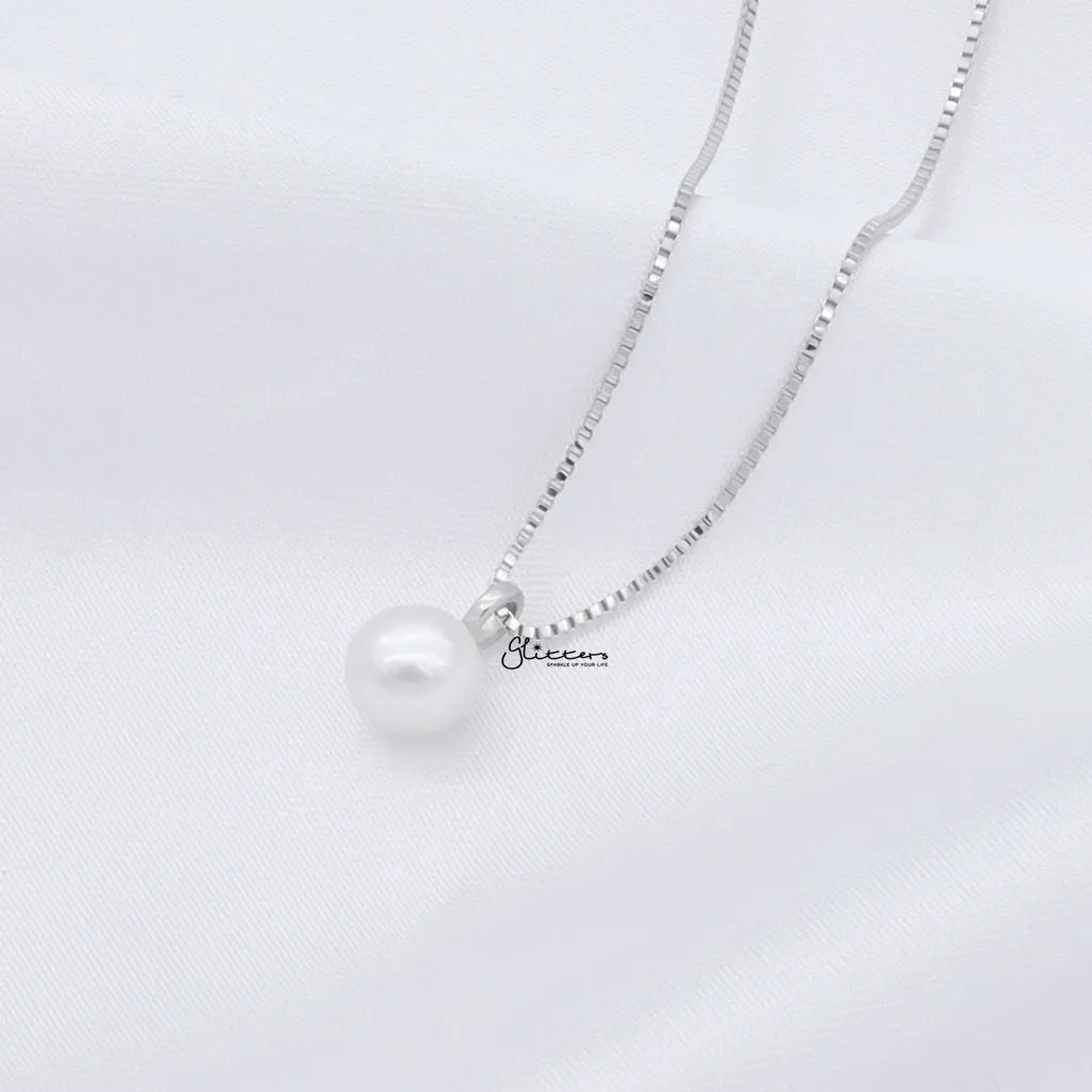 Sterling Silver Pearl Necklace - Silver