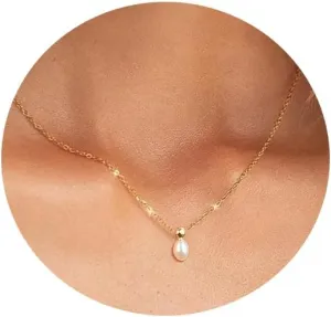 Sterling Silver Pearl Necklaces for Women, Gold/Silver Heart Necklaces for Girls, 10 13 16 21 30 40 50 60 Years old Birthday Wedding Jewelry Gifts, Single Pearl Simple Tiny Small Faux Pearl Necklaces