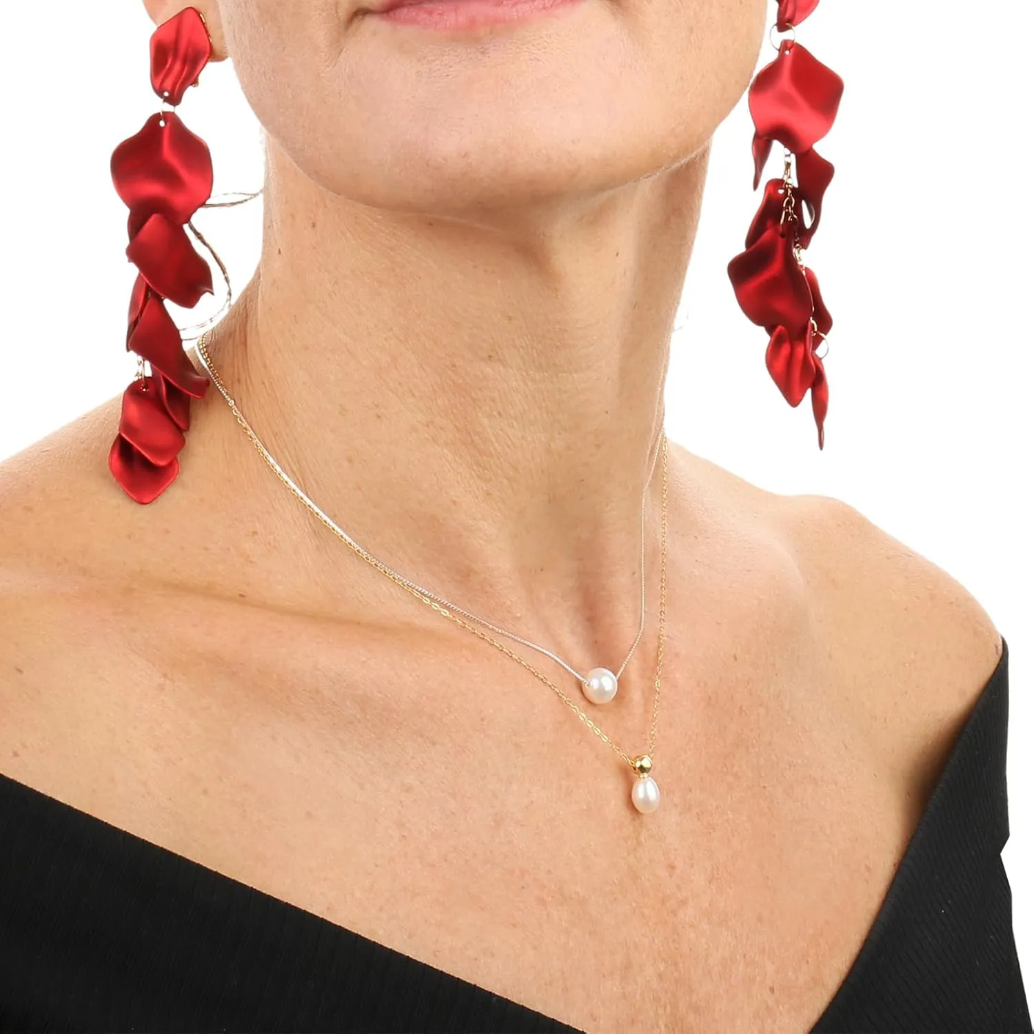 Sterling Silver Pearl Necklaces for Women, Gold/Silver Heart Necklaces for Girls, 10 13 16 21 30 40 50 60 Years old Birthday Wedding Jewelry Gifts, Single Pearl Simple Tiny Small Faux Pearl Necklaces