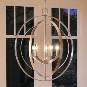UHP2326 Luxe Industrial Chandelier, 24-3/8"H x 22"W, Brushed Nickel Finish, Arezzo Collection