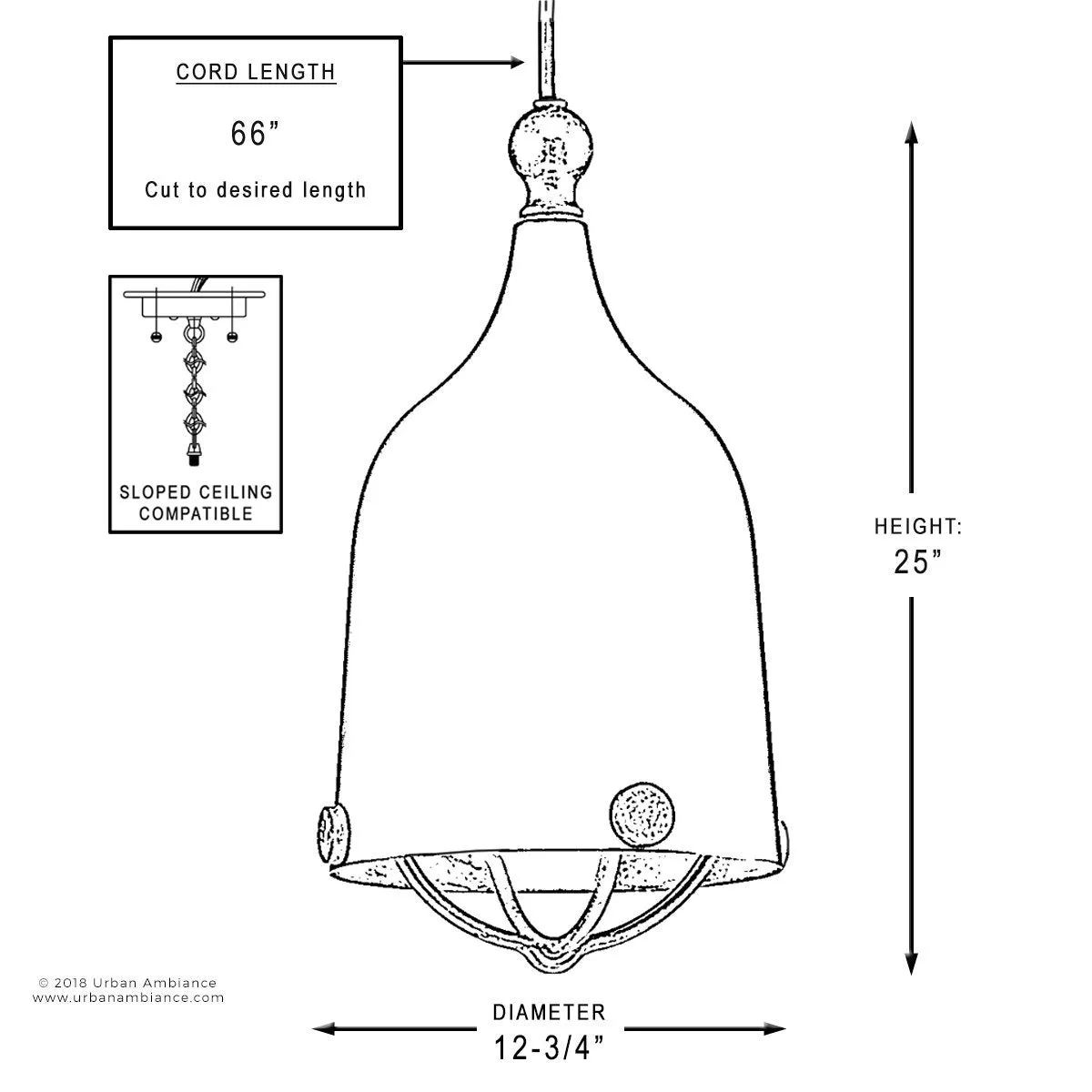 UHP2344 Americana Pendant, 25"H x 12-3/4"W, Midnight Black Finish, Cincinnati Collection