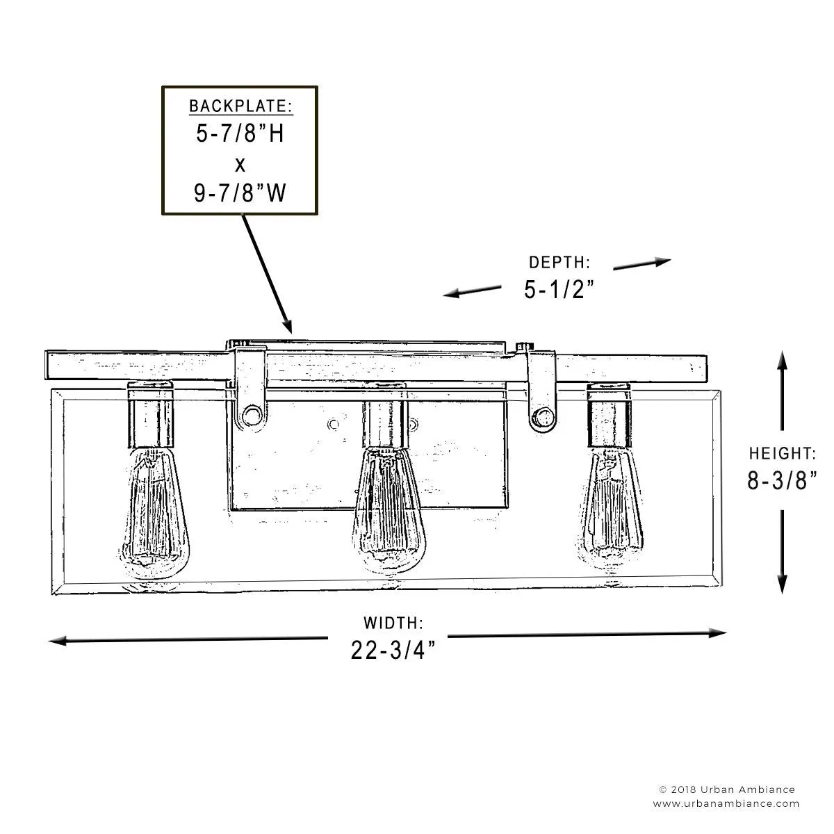 UHP2451 Modern Farmhouse Bath Fixture, 8-3/8"H x 22-3/4"W, Brushed Nickel Finish, Bristol Collection