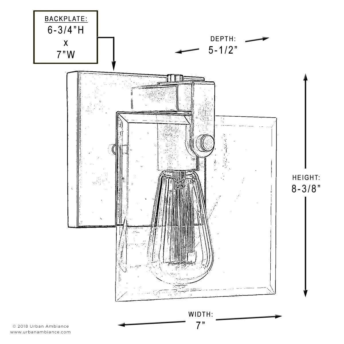 UHP2455 Modern Farmhouse Modern Bath / Wall Light, 8-3/8"H x 7"W, Brushed Nickel Finish, Bristol Collection